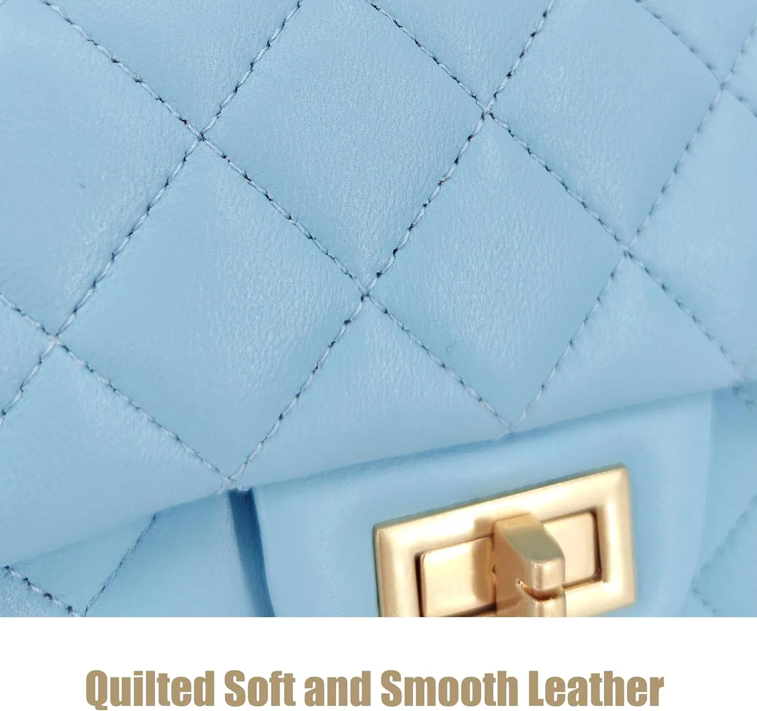 Small Quilted Crossbody Bags for Women, Genuine Leather Shoulder Bag w/Gold Chain Strap, Soft Mini Top Handle Flap Purse