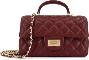 Small Quilted Crossbody Bags for Women, Genuine Leather Shoulder Bag w/Gold Chain Strap, Soft Mini Top Handle Flap Purse