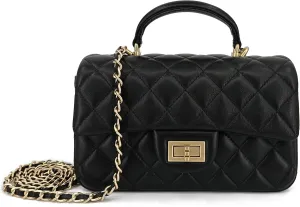 Small Quilted Crossbody Bags for Women, Genuine Leather Shoulder Bag w/Gold Chain Strap, Soft Mini Top Handle Flap Purse