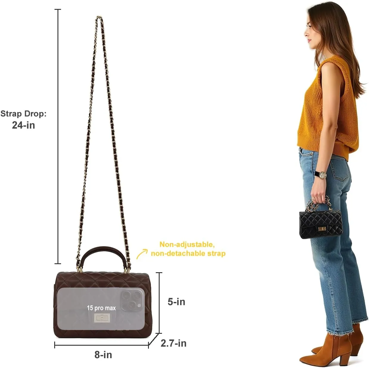Small Quilted Crossbody Bags for Women, Genuine Leather Shoulder Bag w/Gold Chain Strap, Soft Mini Top Handle Flap Purse