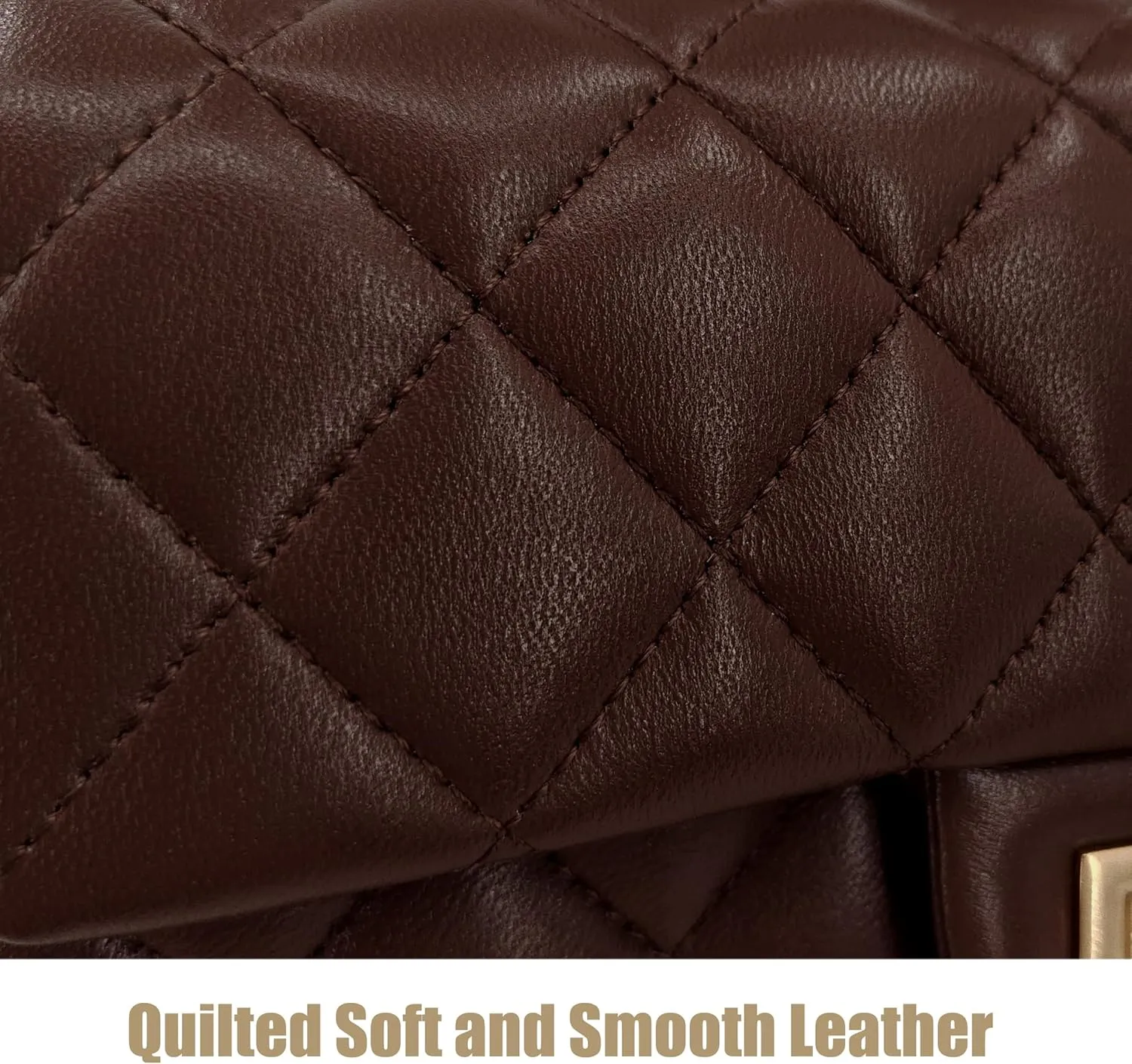 Small Quilted Crossbody Bags for Women, Genuine Leather Shoulder Bag w/Gold Chain Strap, Soft Mini Top Handle Flap Purse