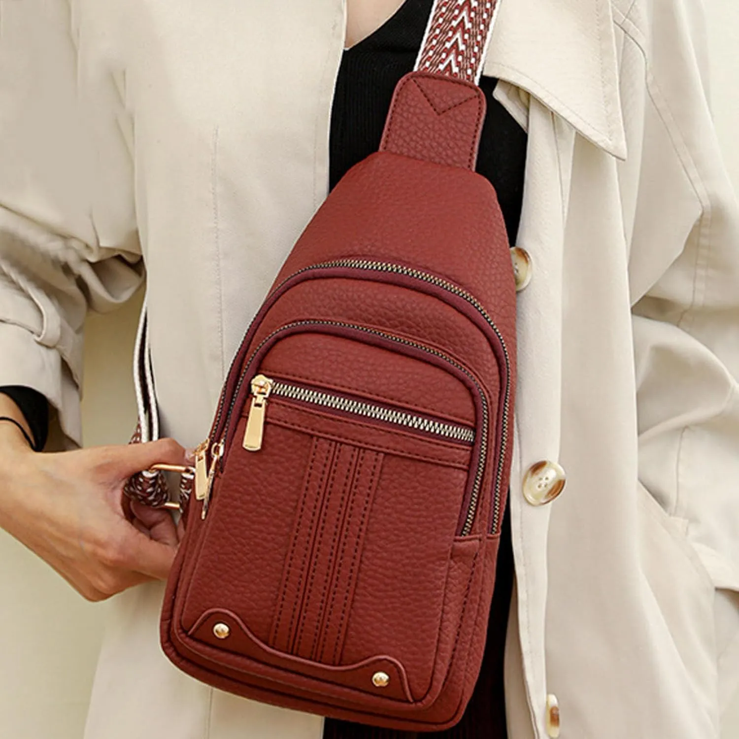 Small Sling Backpack Crossbody Bag Men Messenger Bag Fashionable New Pattern Simple Solid Color Layer Large