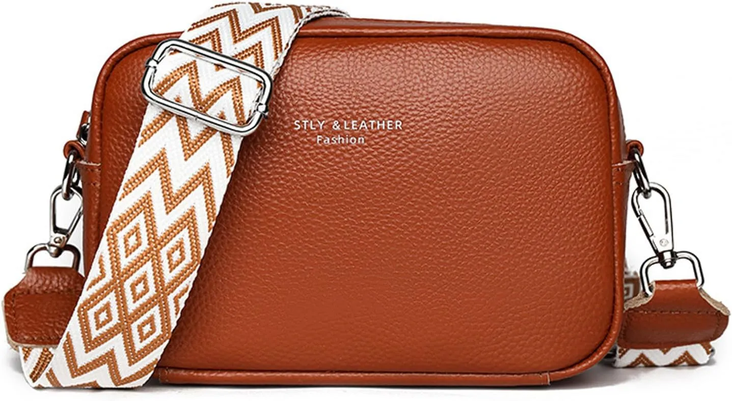 Small Square Bag Soft Crossbody Leather Bag Spring Model Female Shoulder Bags Camera Shoulder Bags (Brown, One Size)