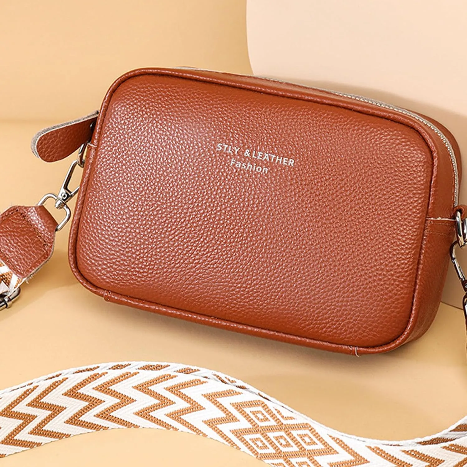 Small Square Bag Soft Crossbody Leather Bag Spring Model Female Shoulder Bags Camera Shoulder Bags (Brown, One Size)