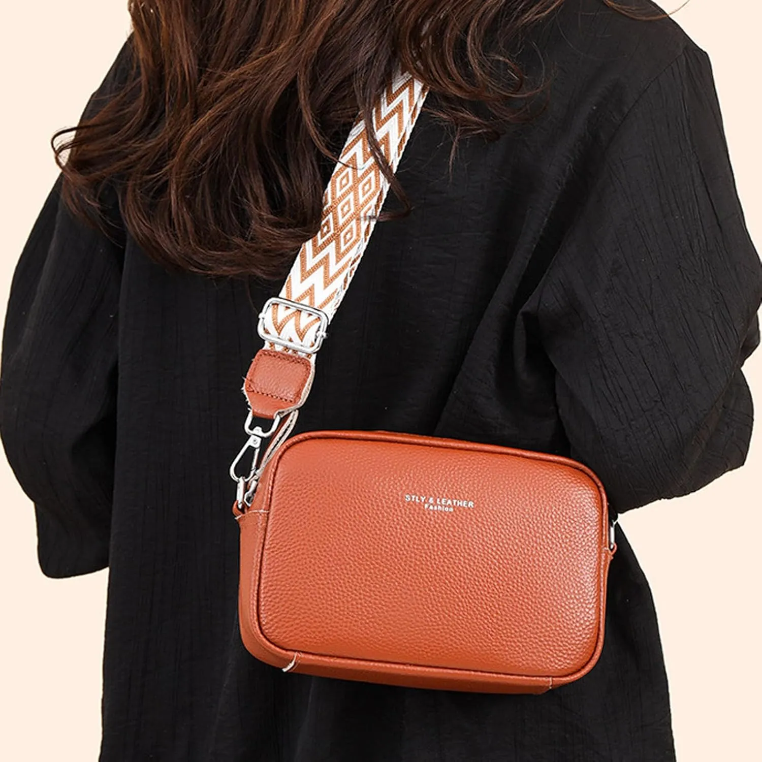 Small Square Bag Soft Crossbody Leather Bag Spring Model Female Shoulder Bags Camera Shoulder Bags (Brown, One Size)