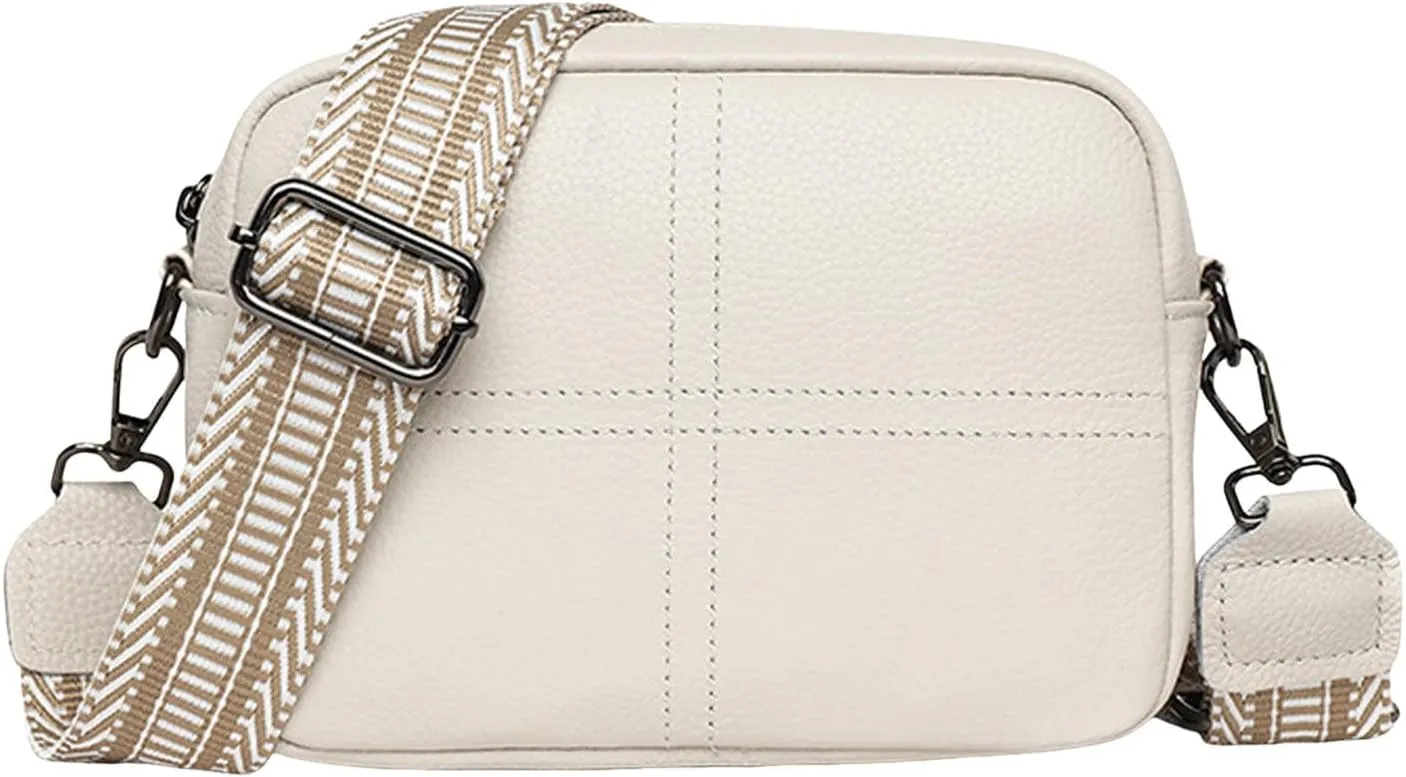 Small Square Bag Soft Crossbody Leather Bag Spring Model Female Shoulder Bags Camera Shoulder Bags (White, 20CM)