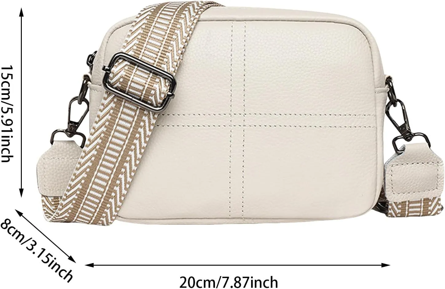 Small Square Bag Soft Crossbody Leather Bag Spring Model Female Shoulder Bags Camera Shoulder Bags (White, 20CM)