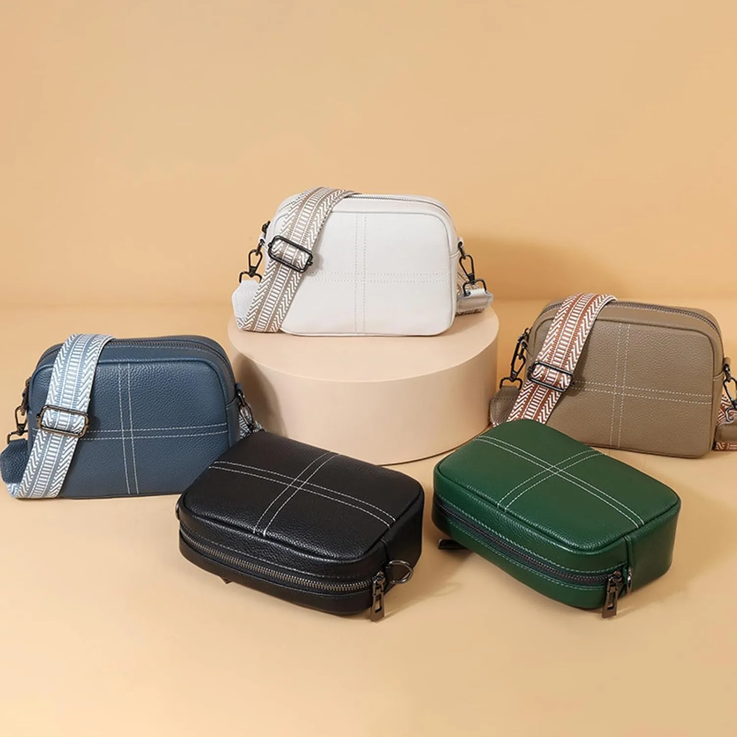 Small Square Bag Soft Crossbody Leather Bag Spring Model Female Shoulder Bags Camera Shoulder Bags (White, 20CM)