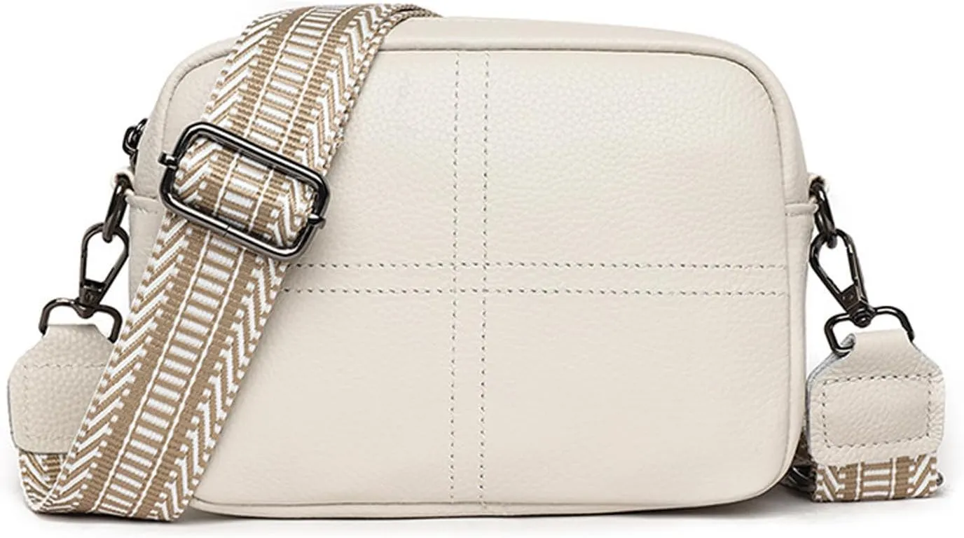Small Square Bag Soft Crossbody Leather Bag Spring Model Female Shoulder Bags Camera Shoulder Bags (White, 20CM)