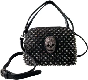 Small Studded Skull Shoulder Bag for Women, Vegan Leather Punk Rock Rivet Crossbody Bag Boston Purses Ladies Handbag