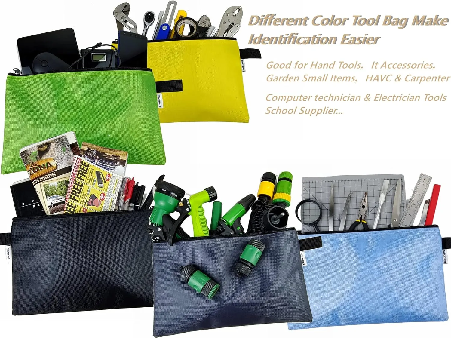 Small Tool Bags with Zipper, Small Tool Pouches, Waterproof Tool Bag 5 Pack 13"x8"