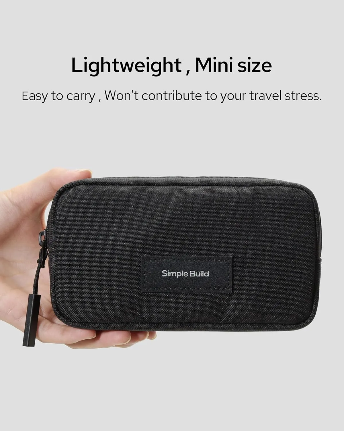 Small Travel Electronic Pouch, Computer Accessories Organizer Case, Mini Tech Storage Bag for Cable, Cords, Charger in Recycled Polyester (Black Beauty)
