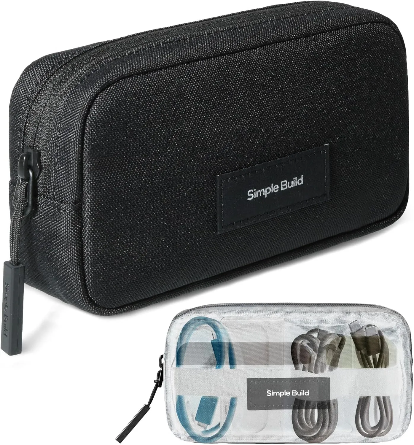 Small Travel Electronic Pouch, Computer Accessories Organizer Case, Mini Tech Storage Bag for Cable, Cords, Charger in Recycled Polyester (Black Beauty)