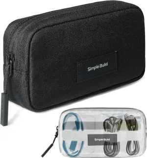 Small Travel Electronic Pouch, Computer Accessories Organizer Case, Mini Tech Storage Bag for Cable, Cords, Charger in Recycled Polyester (Black Beauty)