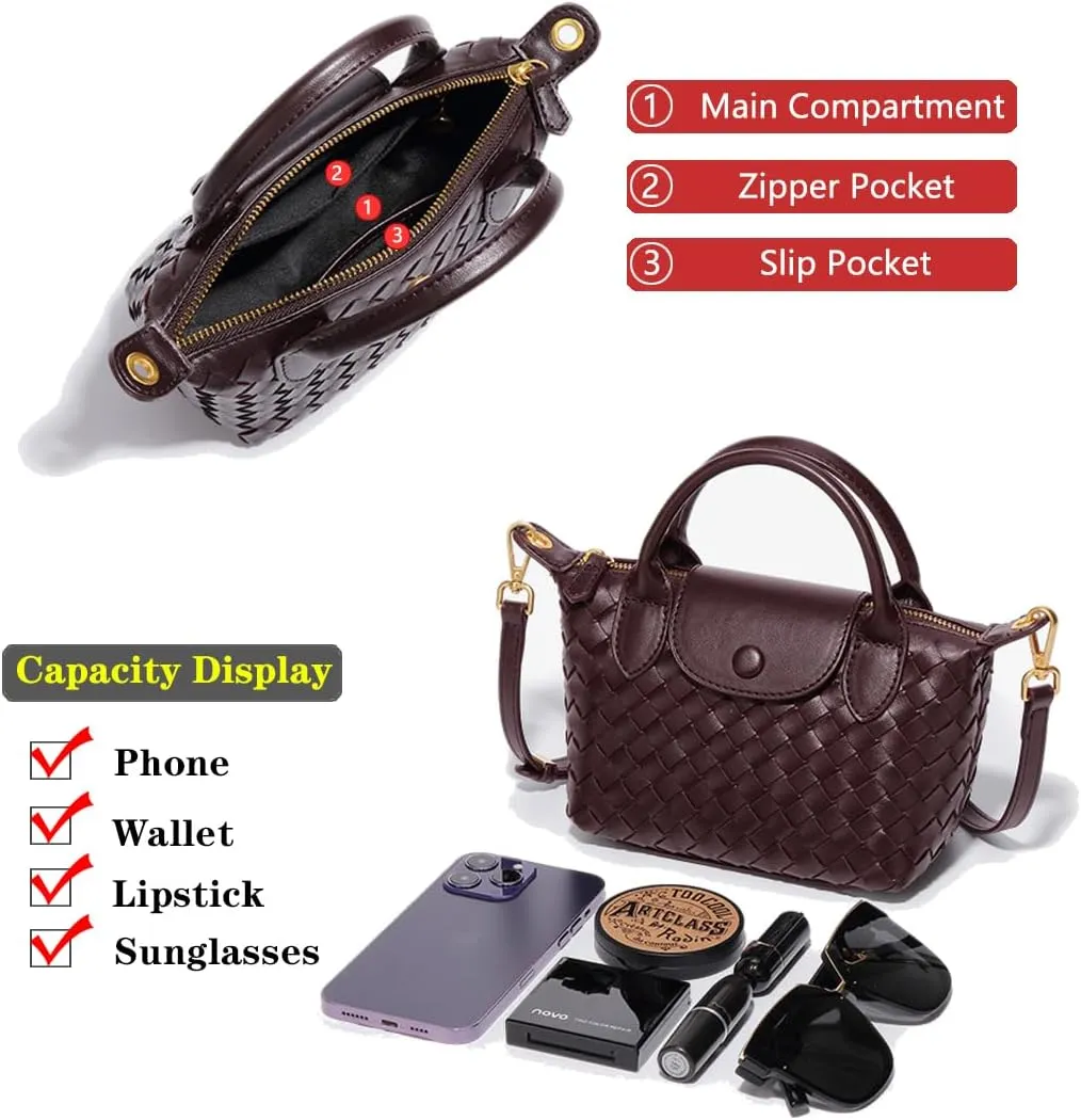 Small Woven Crossbody Bags Purse for Women Trendy Leather Dumpling Lightweight Mini Handbag