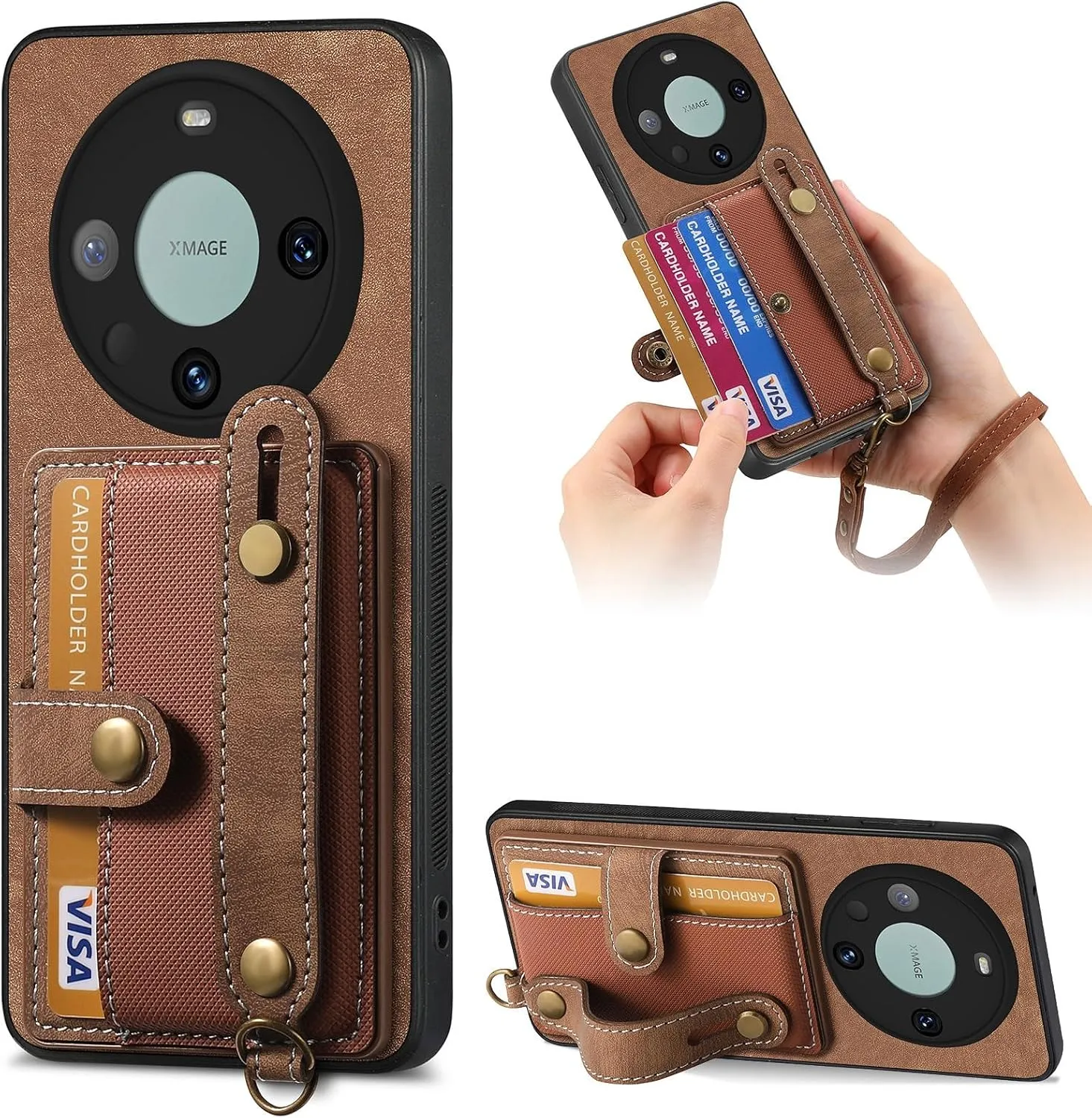 Smartphone Flip Cases Phone Back Protection Case Compatible with Huawei Mate 60 Pro Wallet Case,Shockproof Flip Cover Drop Protective Case with Card Holder, Protective Handbag Flip Cover Wrist Strap F