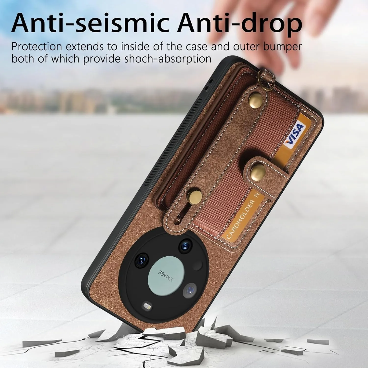 Smartphone Flip Cases Phone Back Protection Case Compatible with Huawei Mate 60 Pro Wallet Case,Shockproof Flip Cover Drop Protective Case with Card Holder, Protective Handbag Flip Cover Wrist Strap F