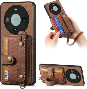 Smartphone Flip Cases Phone Back Protection Case Compatible with Huawei Mate 60 Pro Wallet Case,Shockproof Flip Cover Drop Protective Case with Card Holder, Protective Handbag Flip Cover Wrist Strap F