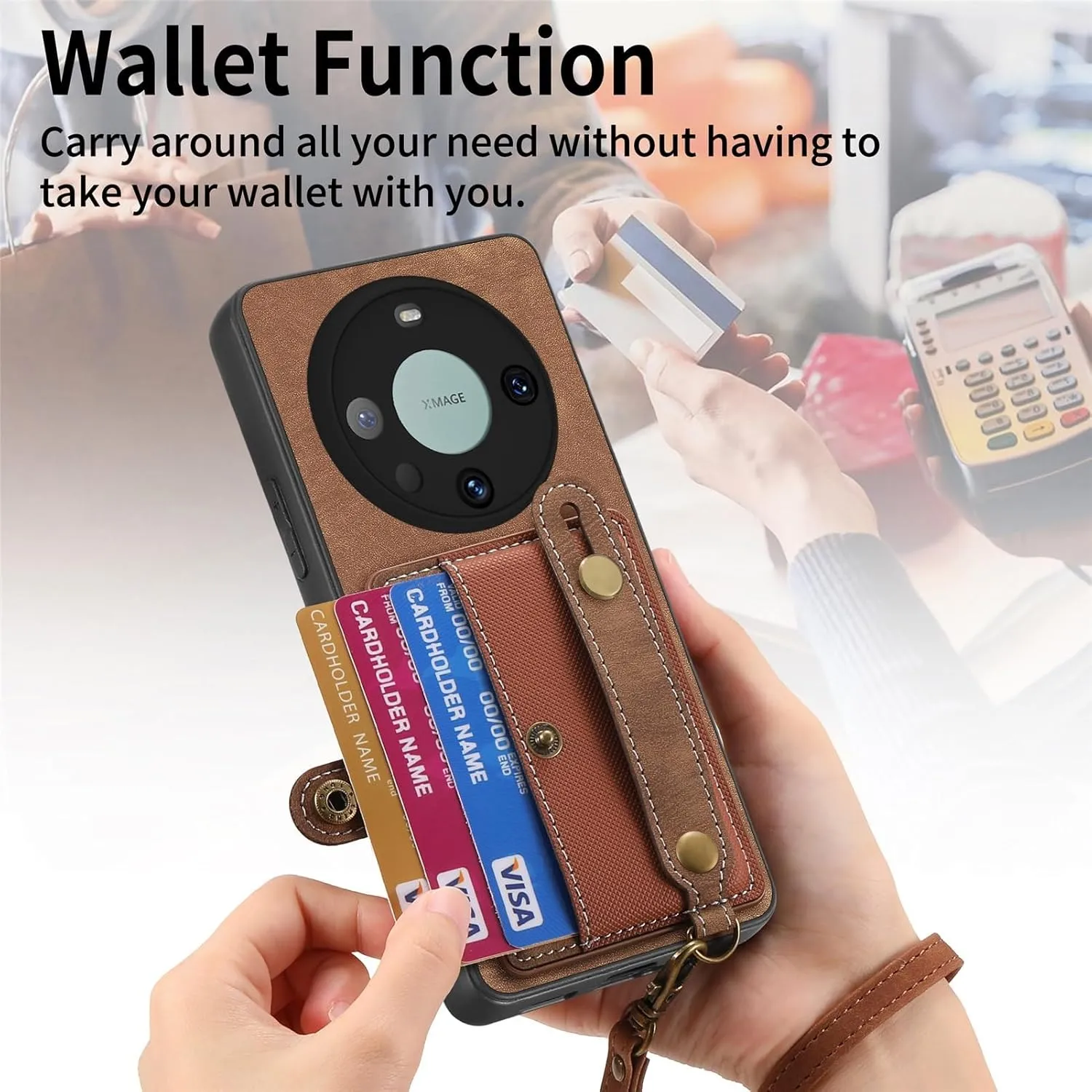Smartphone Flip Cases Phone Back Protection Case Compatible with Huawei Mate 60 Pro Wallet Case,Shockproof Flip Cover Drop Protective Case with Card Holder, Protective Handbag Flip Cover Wrist Strap F