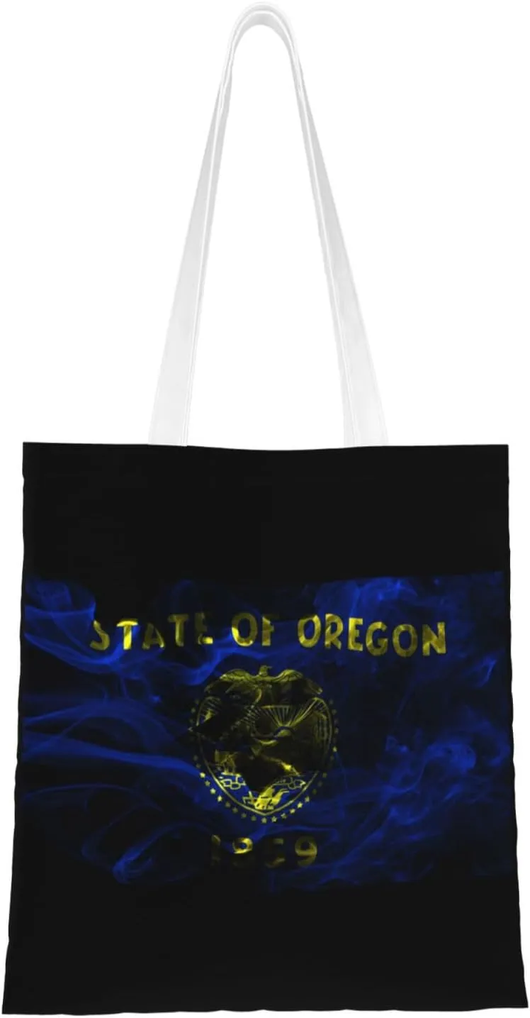 Smoke Flag Of Oregon Tote Bag for Women Canvas Shopping Bags Reusable Large Capacity Casual Shoulder Handbags Grocery Bags DIY Gift Bags