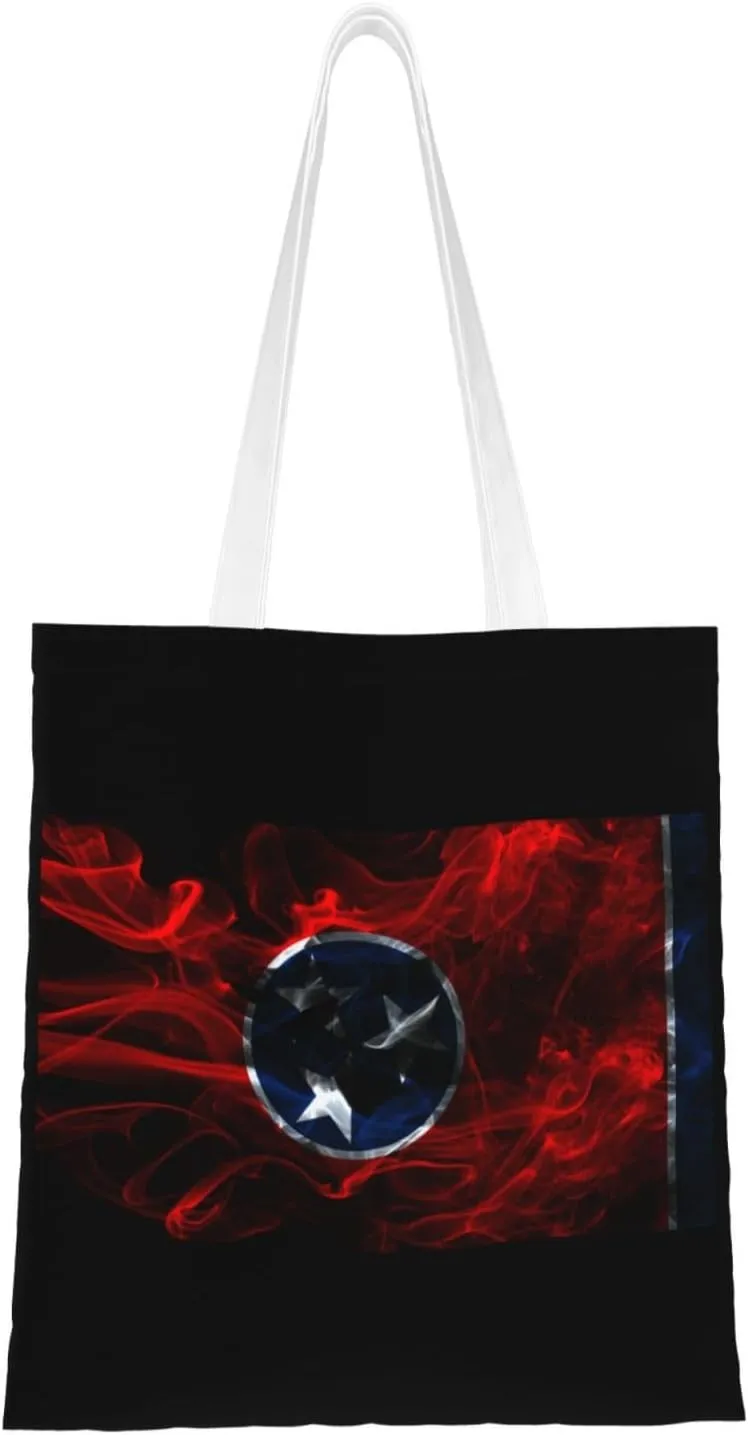 Smoke Flag Of Tennessee Tote Bag for Women Canvas Shopping Bags Reusable Large Capacity Casual Shoulder Handbags Grocery Bags DIY Gift Bags