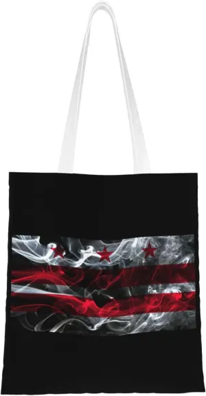 Smoke Flag Of The District Of Columbia Tote Bag for Women Canvas Shopping Bags Reusable Large Capacity Casual Shoulder Handbags Grocery Bags DIY Gift Bags