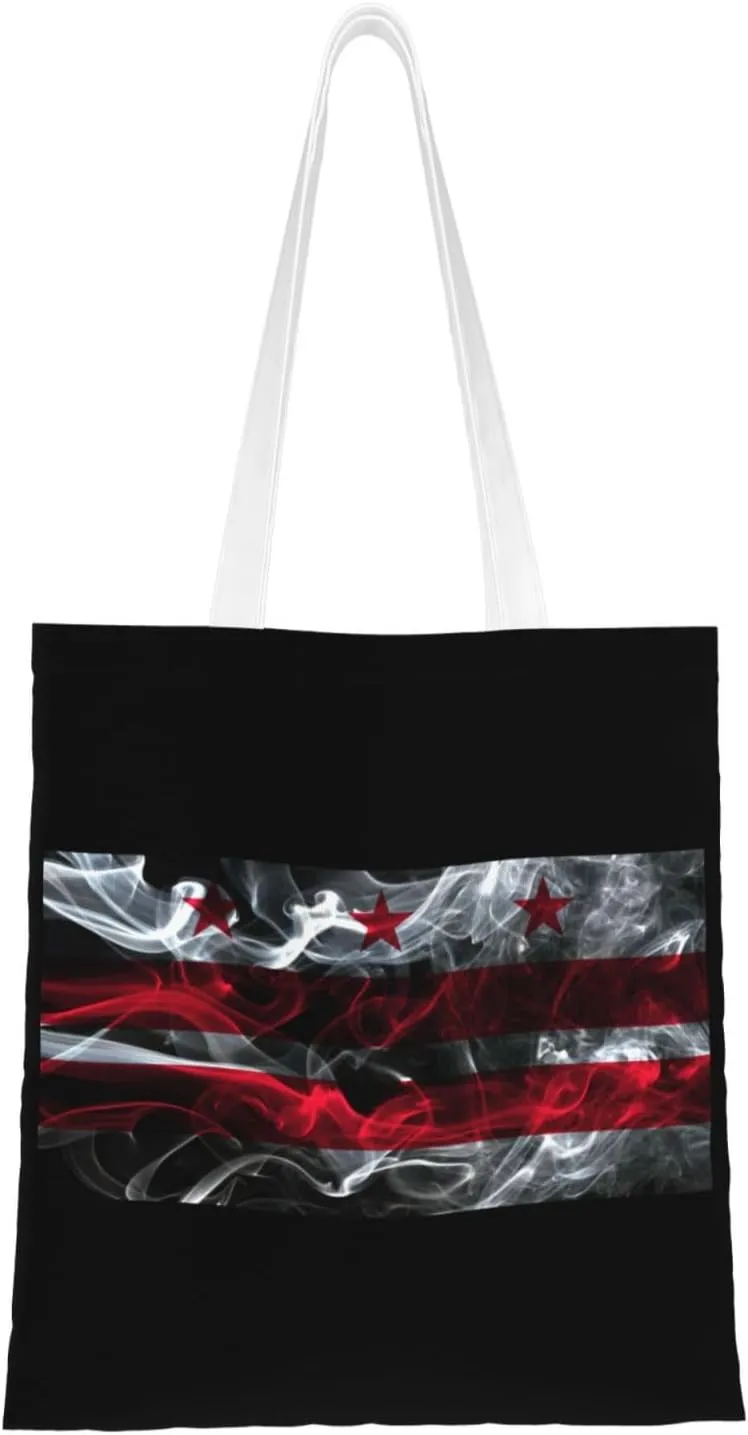 Smoke Flag Of The District Of Columbia Tote Bag for Women Canvas Shopping Bags Reusable Large Capacity Casual Shoulder Handbags Grocery Bags DIY Gift Bags