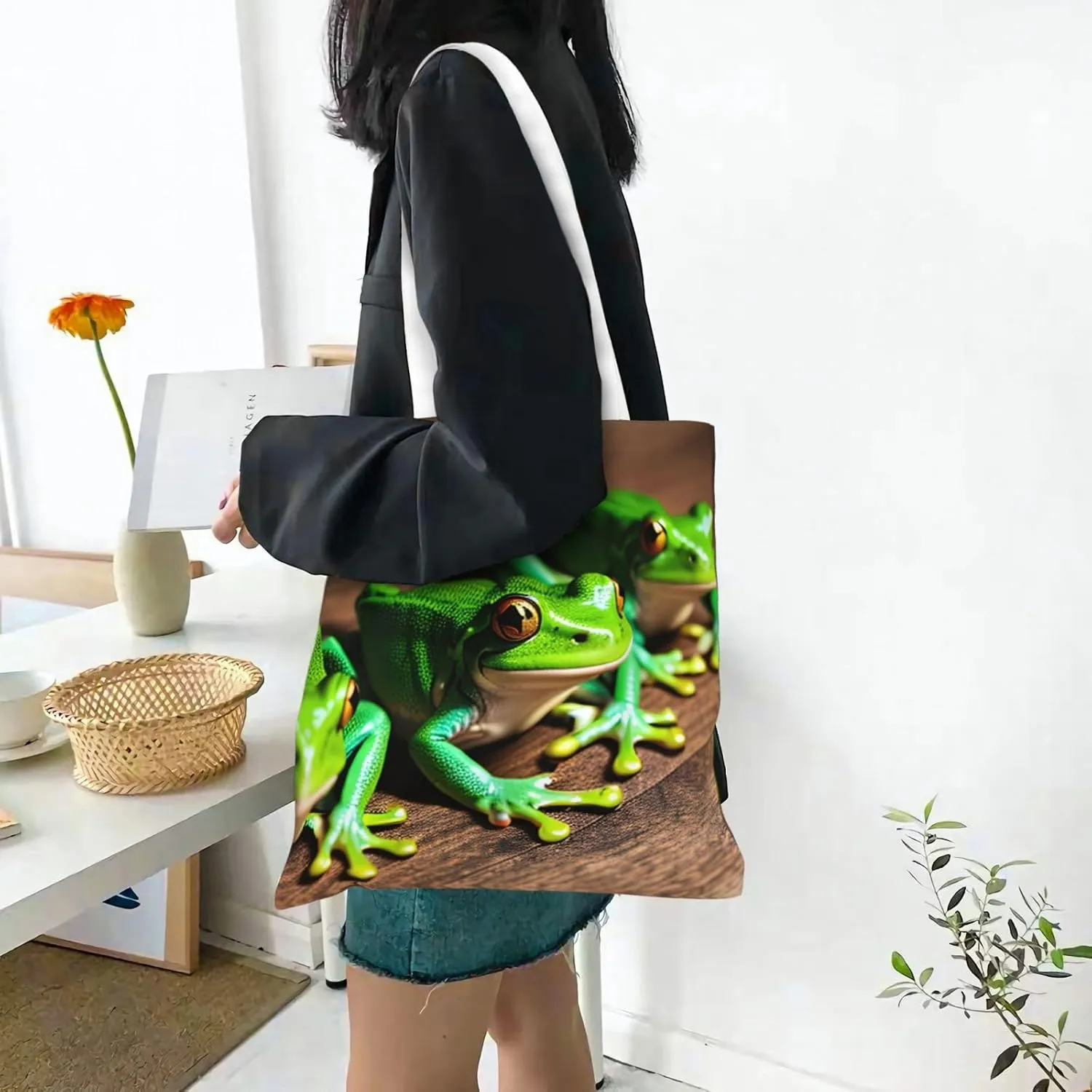 Soccer Ball On Grassy Canvas Aesthetic Tote Bag Unisex Beach Bag Shopping Bags Shoulder Bag Reusable Grocery Bags