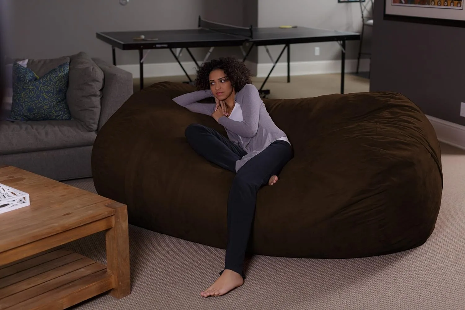 Sofa Sack Bean Bag Lounger - Plush Bean Bag Sofas with Super Soft Microsuede Cover - XL Memory Foam Stuffed Lounger Chairs for Kids, Adults, Couples - Jumbo Bean Bag Chair Furniture - Chocolate 7.5'