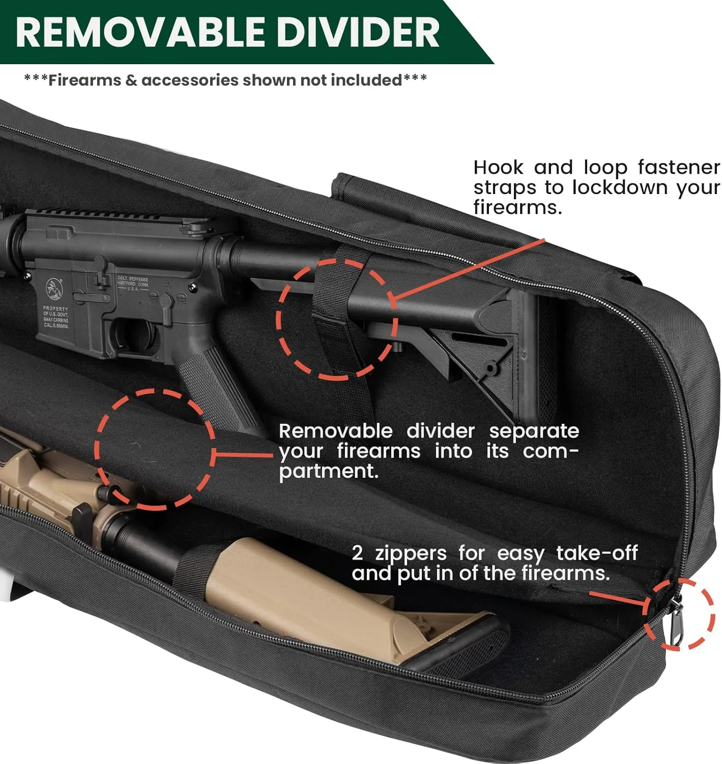 Soft Double Shotgun Rifle Case 38” 42” 44” 46" 52" Long Gun Bag w/Padded Handle - Adjustable Sling Dual Lockable Zippers, Multiple Magazine Holder Pouches Outdoor Tactical Accessory Bags
