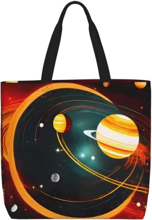 Solar System Jupiter Saturn print Women Tote Bags with Inner Bag Handbags with Pattern for Shopping Office