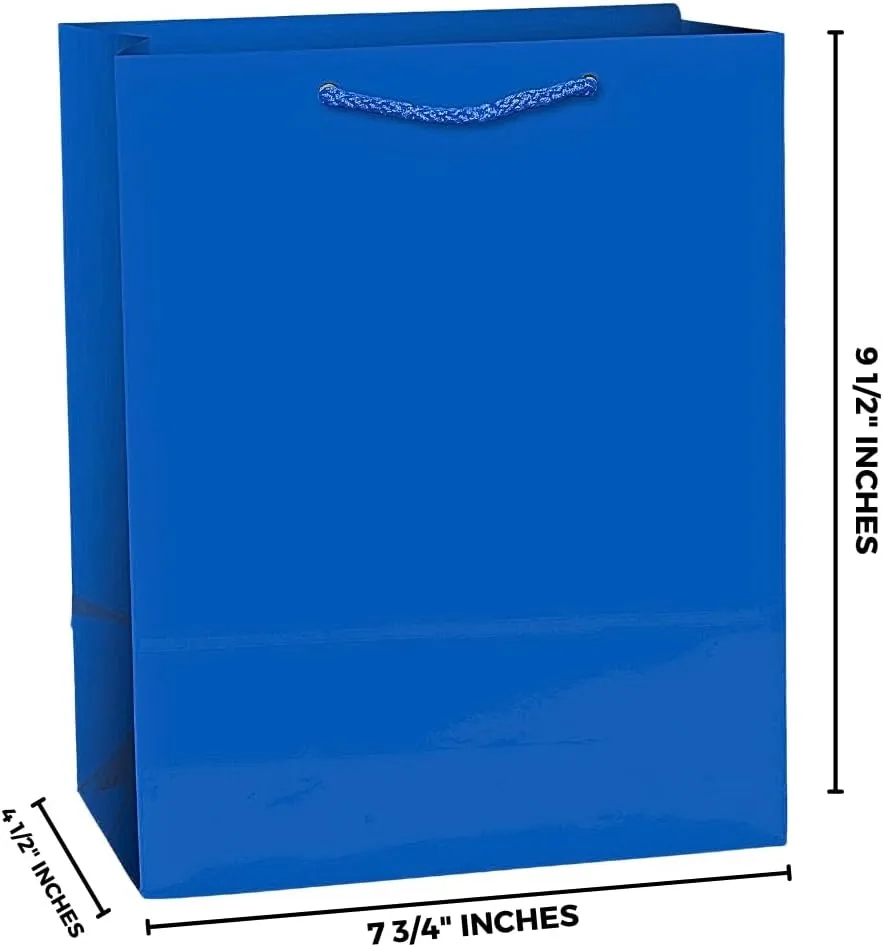 Solid Glossy Bright Royal Medium Paper Bags (12-Pack) - 9.5" x 7.75", Vibrant Color Gift Bags, Durable & Eco-friendly - Perfect For Any Occasions