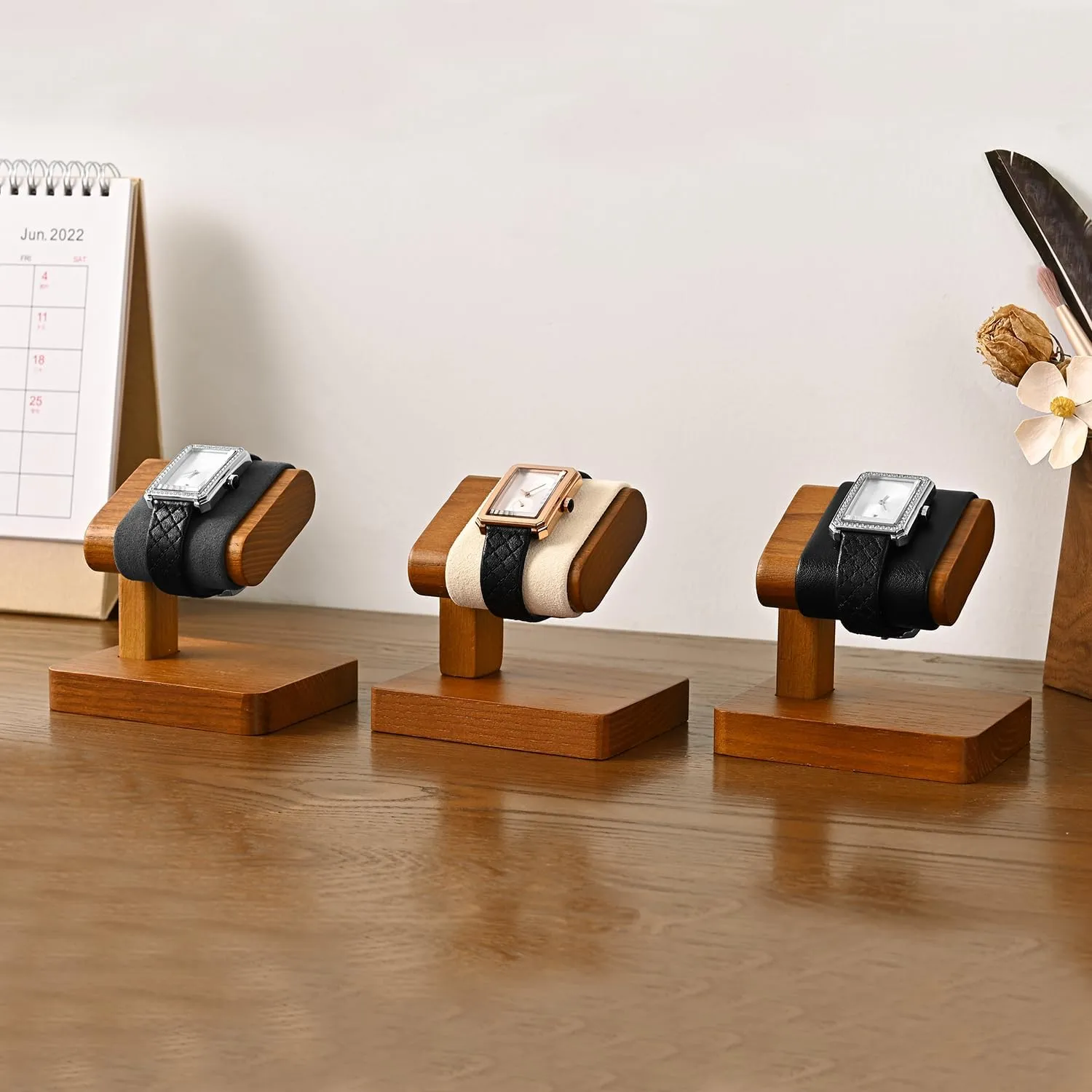 Solid Wood Watch Display Stand T-bar Watch Stand Holder Organizer For Men And Women Wristwatch, Bracelet,Storage Display Rack(Cream White)