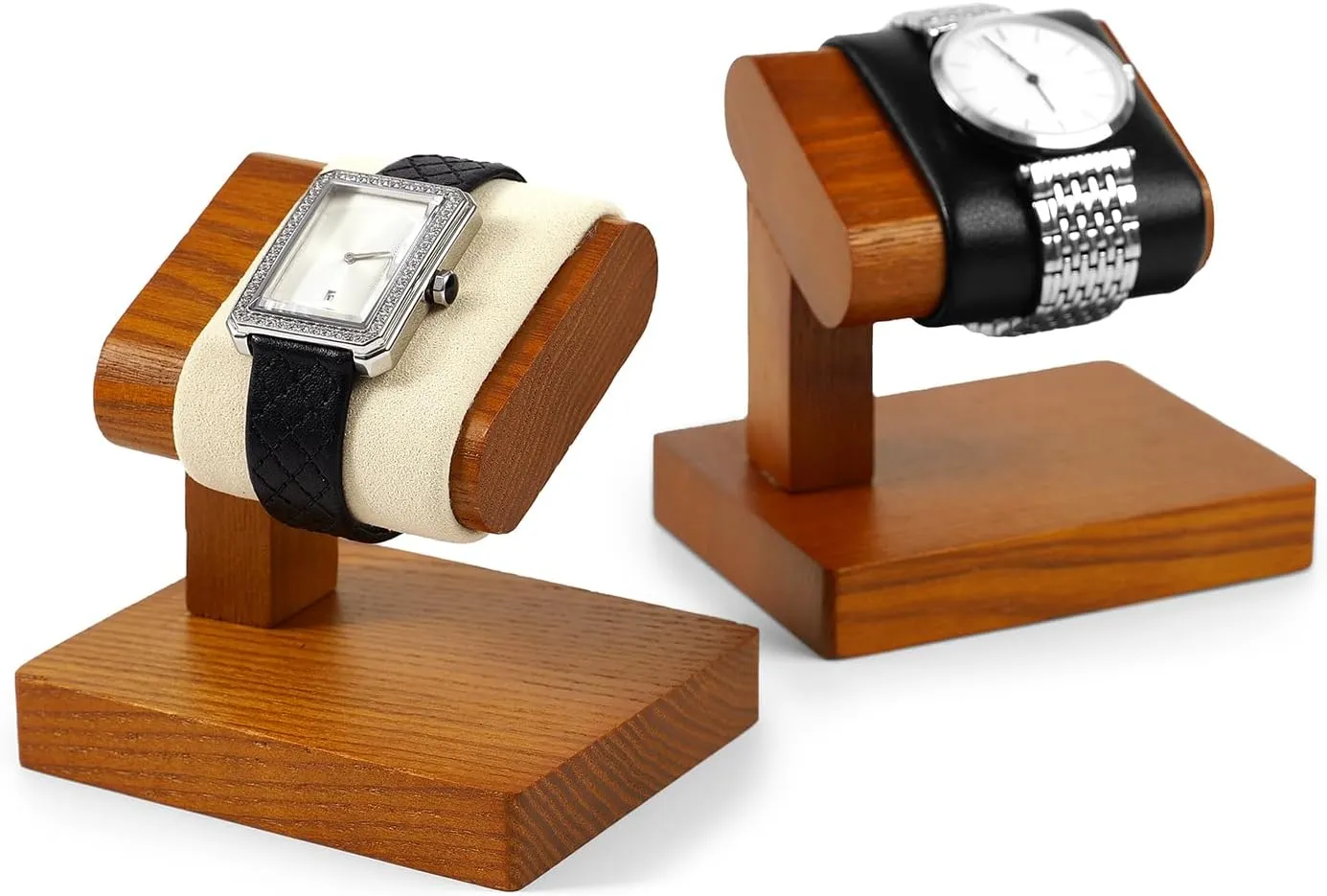 Solid Wood Watch Display Stand T-bar Watch Stand Holder Organizer For Men And Women Wristwatch, Bracelet,Storage Display Rack(Cream White)