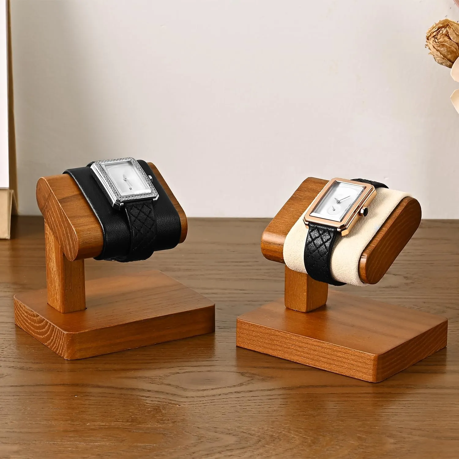 Solid Wood Watch Display Stand T-bar Watch Stand Holder Organizer For Men And Women Wristwatch, Bracelet,Storage Display Rack(Cream White)