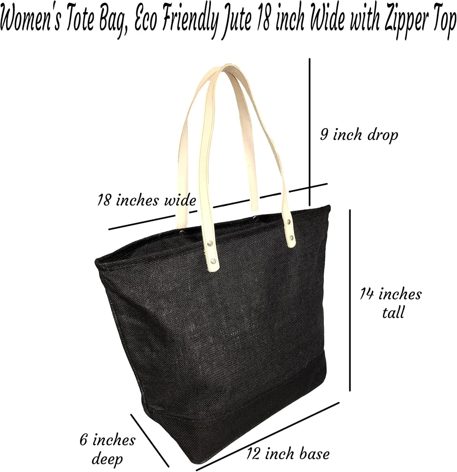 SONA G DESIGNS Women's Personalized Tote Bag, Eco Friendly Jute 18 inch Wide with Zipper Top