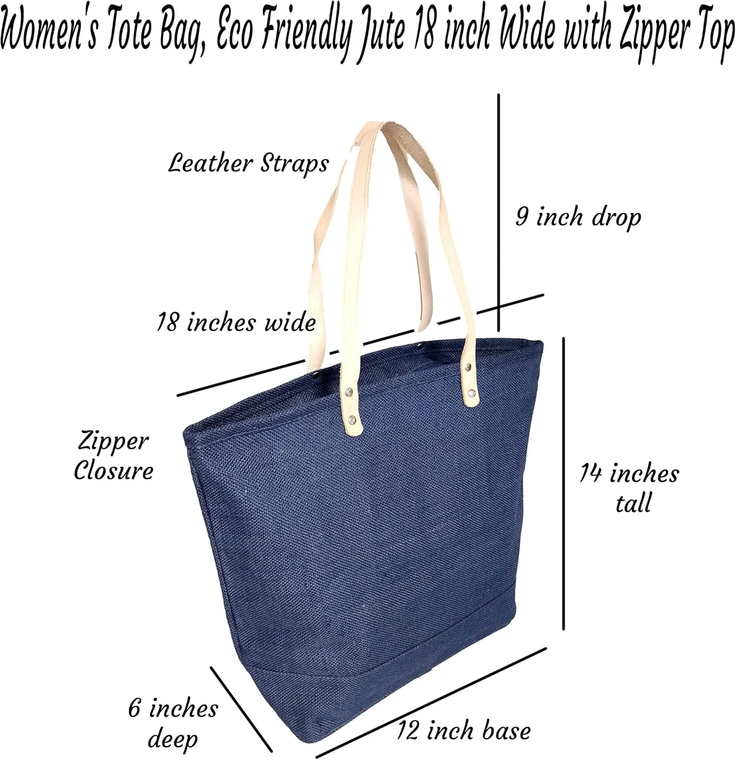 SONA G DESIGNS Women's Personalized Tote Bag, Eco Friendly Jute 18 inch Wide with Zipper Top