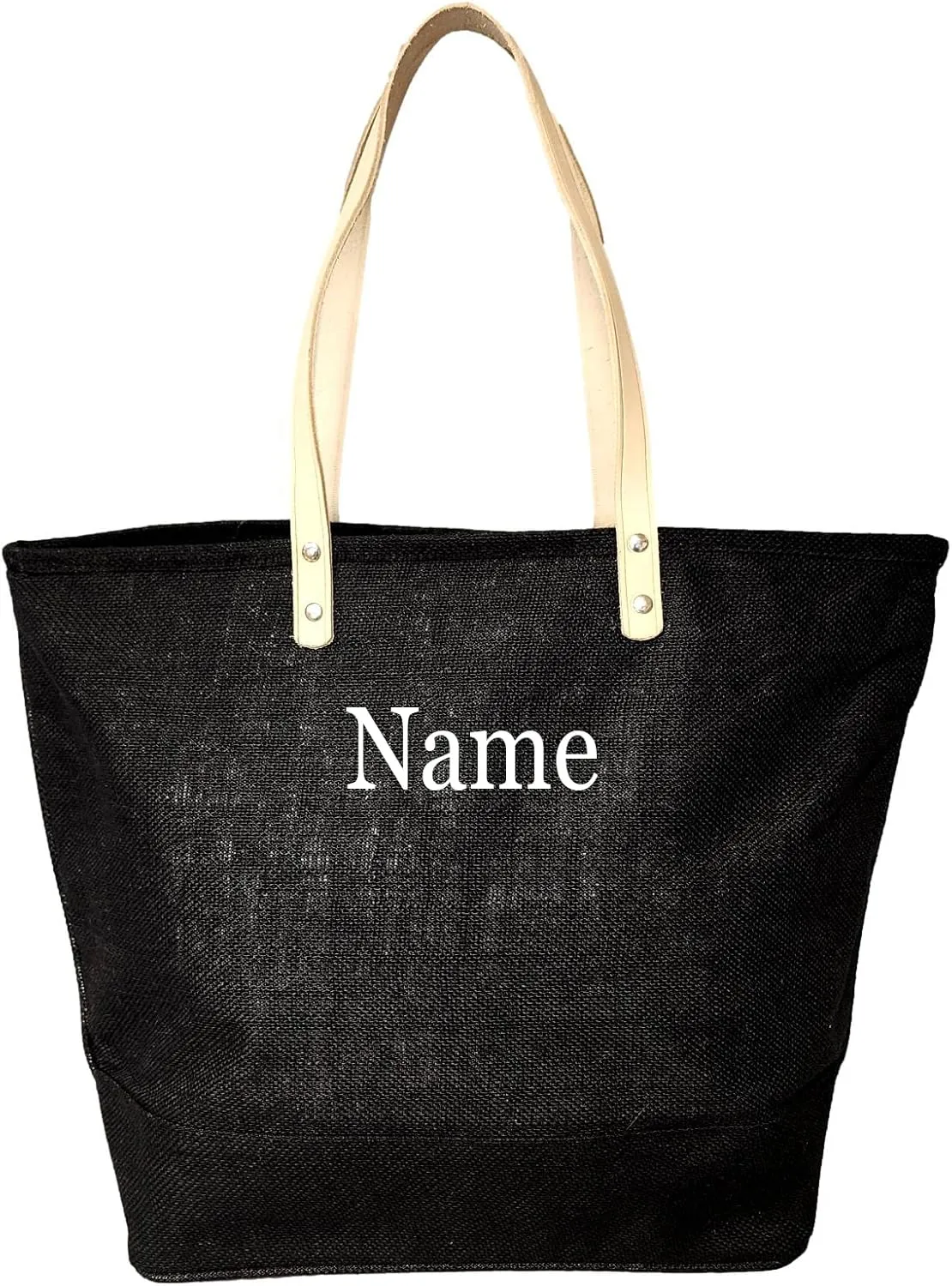 SONA G DESIGNS Women's Personalized Tote Bag, Eco Friendly Jute 18 inch Wide with Zipper Top