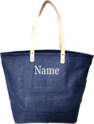 SONA G DESIGNS Women's Personalized Tote Bag, Eco Friendly Jute 18 inch Wide with Zipper Top