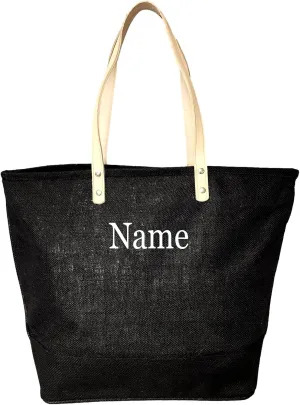 SONA G DESIGNS Women's Personalized Tote Bag, Eco Friendly Jute 18 inch Wide with Zipper Top