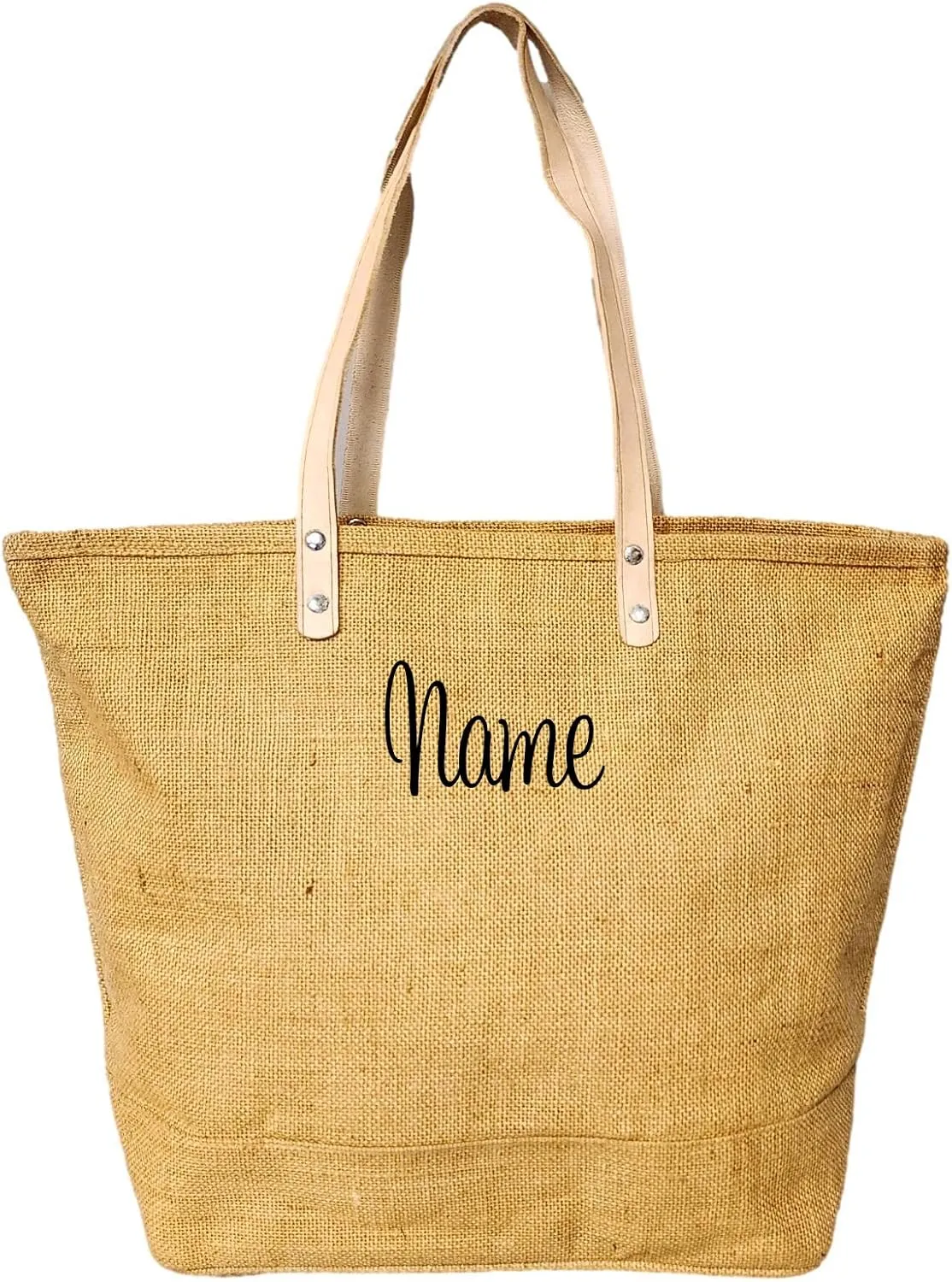 SONA G DESIGNS Women's Personalized Tote Bag, Eco Friendly Jute 18 inch Wide with Zipper Top