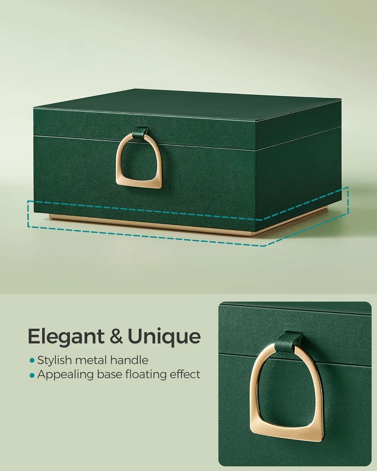 SONGMICS 2-Layer Jewelry Box, Jewelry Organizer with Handle, Removable Jewelry Tray, Jewelry Storage, Floating Effect, 8.1 x 9.4 x 4.3 Inches, Gift Idea, Forest Green UJBC165C01
