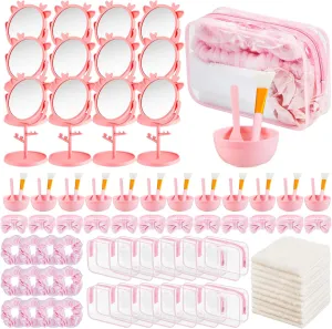 Spa Party Favor Supplies Bulk, Include Face Mask Mixing Bowl Set, Mirror, Headband, Scrunchies, Cosmetic Bags, Face Wash Cloths for Spa Sleepover Birthday Party(96 Pcs)