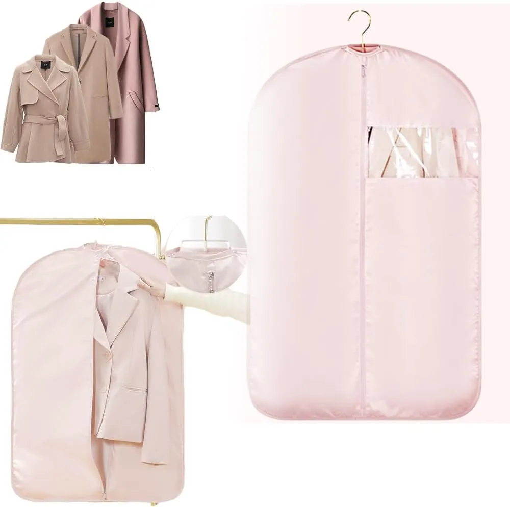 Space Saving Hanging Garment Bag with Self Compression Zipper, 2025 Closet Organizers Heavy Duty Garment Bag Winter Coat Storage, Upgrade Dust Cover Clothes Bags for Down Coat (Pink, Small)