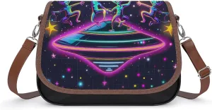 Spaceship Alienes Rave Messenger Bag for Women PU Leather Crossbody Bags Shoulder Handbags Purse