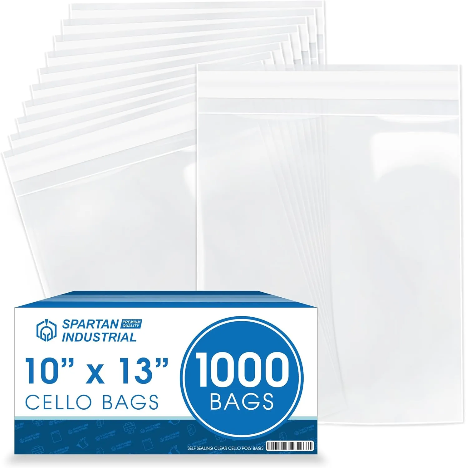 Spartan Industrial - 10" X 13" (1000 Count) Crystal Clear Resealable Cello Poly Bags for Packaging, Clothing & T Shirts - Self Seal & Reinforced