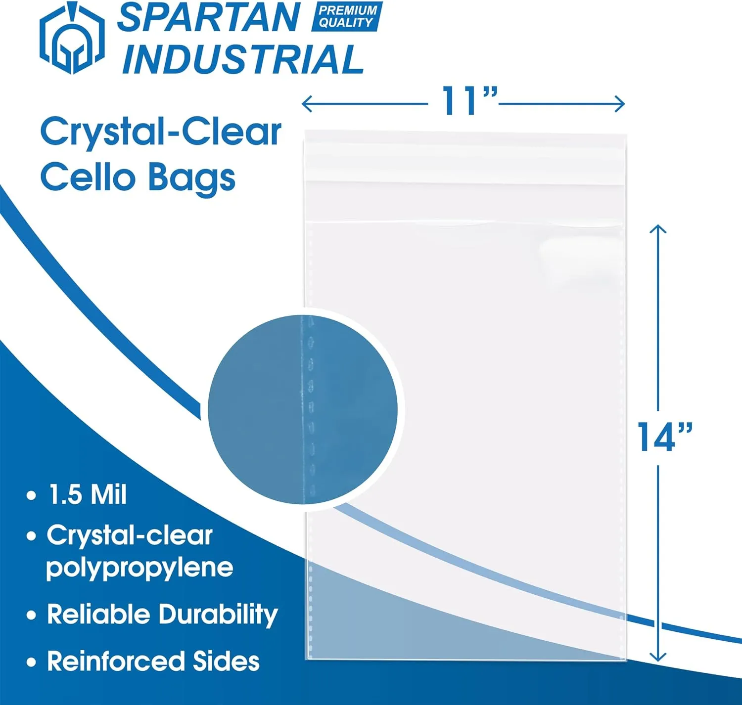 Spartan Industrial - 11" X 14" (200 Count) Crystal Clear Resealable Cello Poly Bags for Packaging, Clothing & T Shirts - Self Seal & Reinforced