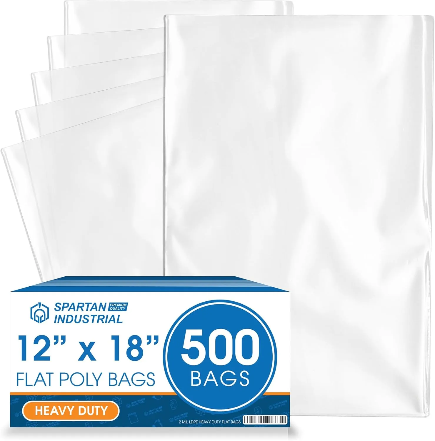 Spartan Industrial - 12” X 18” (500 Count) 2 Mil Heavy Duty Flat Open End Clear Plastic Poly Bags - For Packaging Toys, Art, School Supplies (Bags DO NOT Have Seal & DO NOT Have Prints)