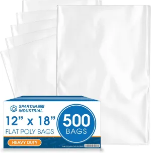 Spartan Industrial - 12” X 18” (500 Count) 2 Mil Heavy Duty Flat Open End Clear Plastic Poly Bags - For Packaging Toys, Art, School Supplies (Bags DO NOT Have Seal & DO NOT Have Prints)