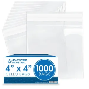 Spartan Industrial - 4" X 4" (1000 Count) Crystal Clear Resealable Cello Poly Bags for Jewelry, Treats, Party Favors - Self Seal